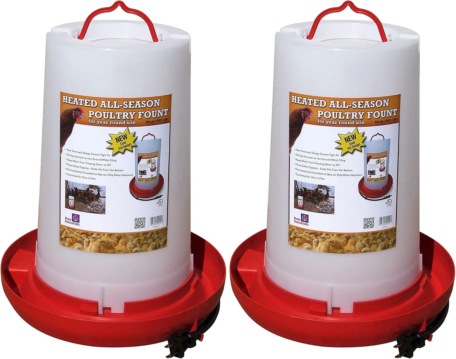 Farm Innovators HB-60P Thermostatically Controlled Heated 2 Gallon Plastic Outdoor Year Round Poultry Chicken Water Bucket Drinker, White/Red | Thermostatically controlled to keep water from freezing, side mounted drip-free/freeze-free nipples for up to…