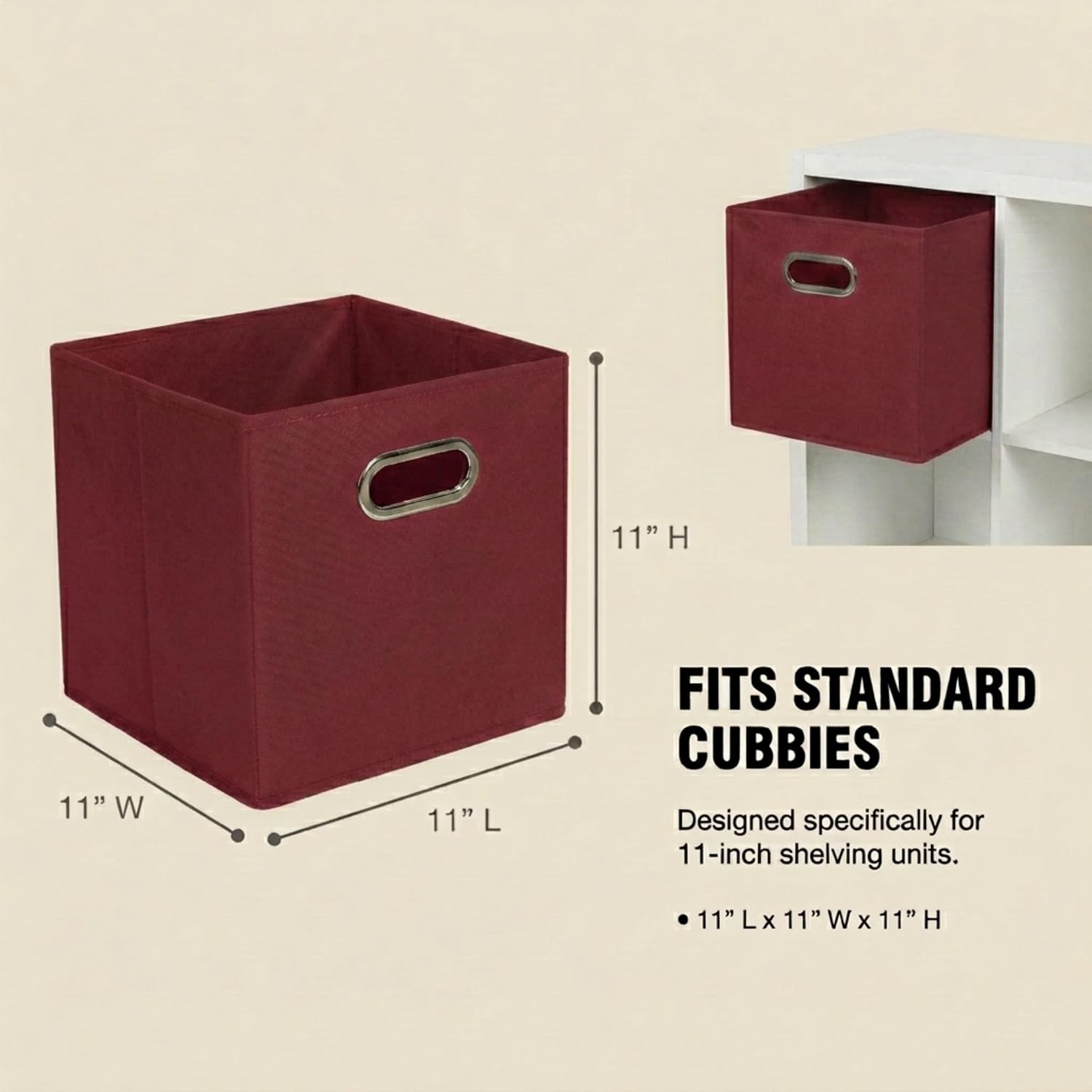 Household Essentials Fabric Storage Bins 6 Piece Set, Strong Poly-Woven Fabric, Sturdy Chipboard Sides, Grommet Front Handle, Stackable and Foldable, Classic Design, Navy