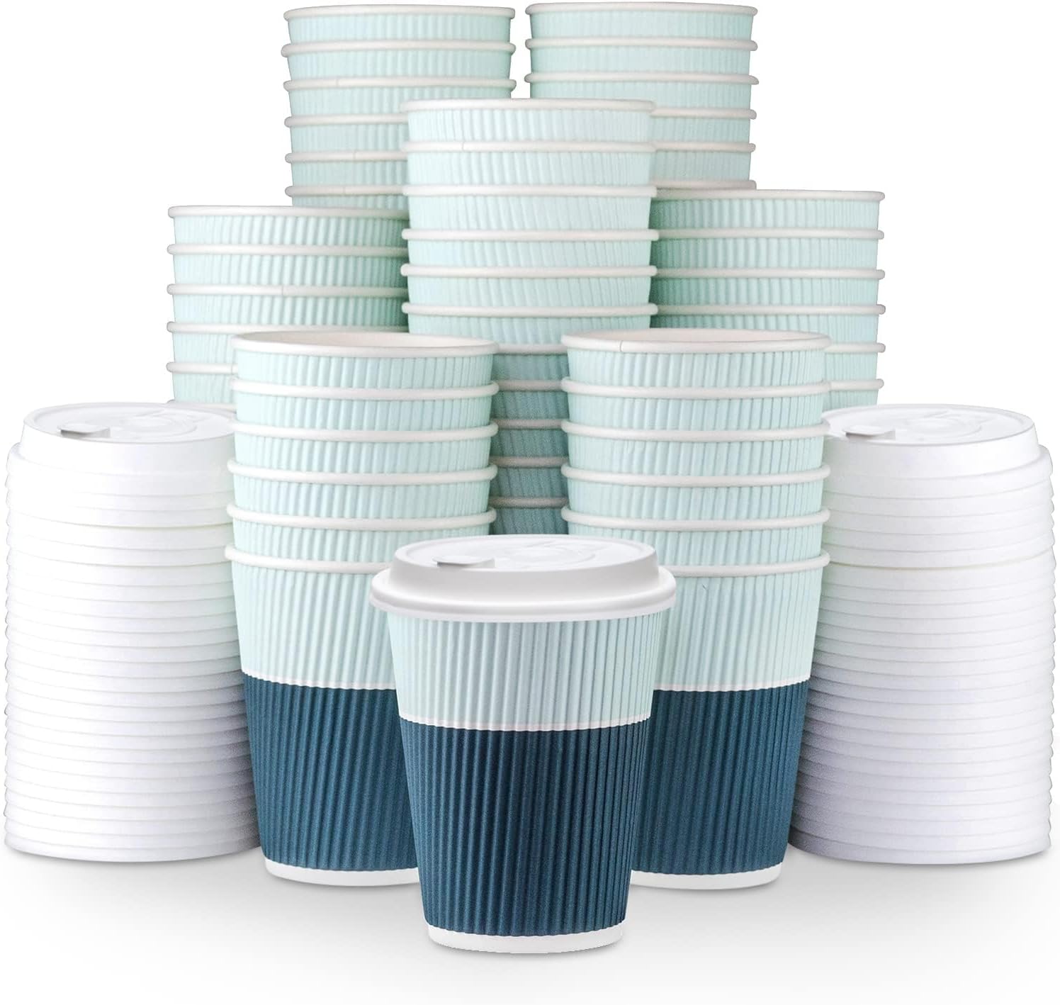 Disposable Coffee Cups With Lids - (80 set) 12 oz Paper To Go Coffee Cups With Resealable Lids Prevent Leaks! Travel Insulated Hot Beverage Drink Cup. Will Not Bend With Heat or Burn Fingers