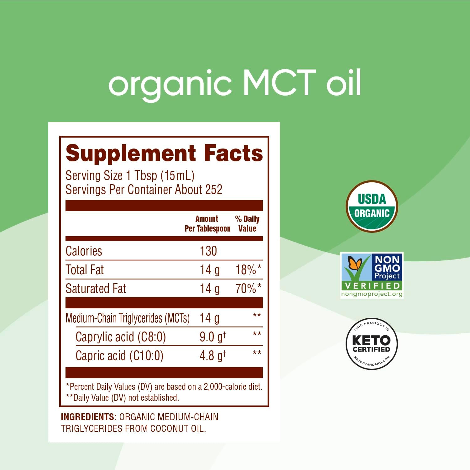 Nutiva Organic MCT Oil, Unflavored, 32 Oz, USDA Organic, Non-GMO, Non-BPA, Whole 30 Approved, Vegan, Gluten-Free & Keto, 14g MCT per Serving & Neutral Flavor for Energy Boost to Coffee, Shakes and Salads