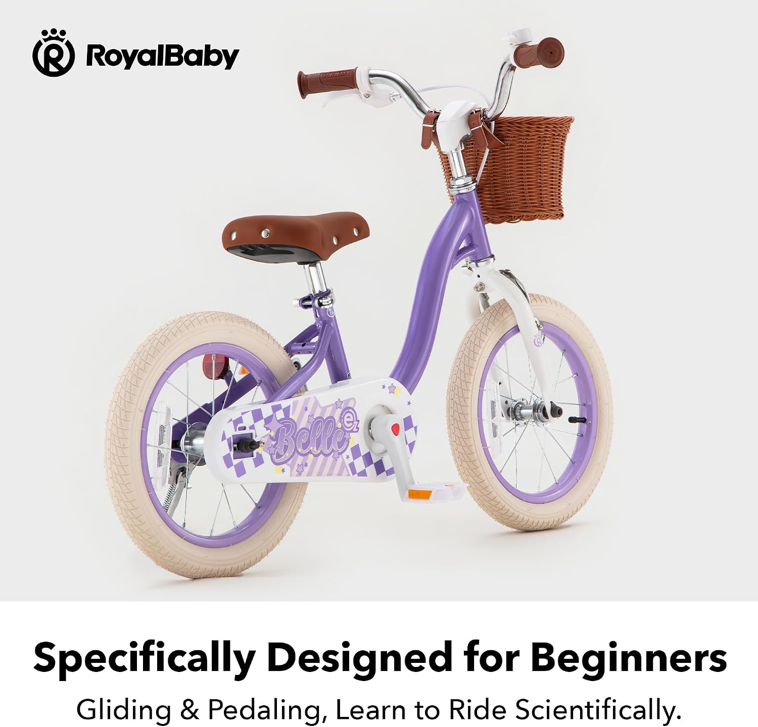 RoyalBaby Girls Bike Belle EZ Kids Bike, Balance and Pedal Bicycle, 14 16 18 Inch Wheel for Age 3-8 Years Toddlers to Big Kids, Pink & Purple