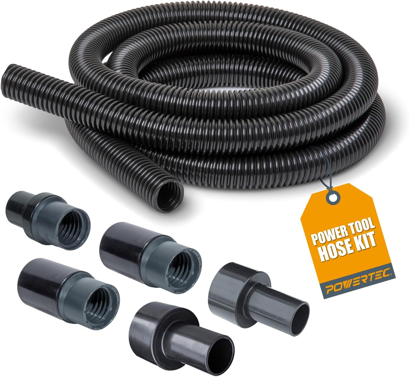POWERTEC 70347 10 Ft. Dust Collection Hose Kit with 5 Fittings for Woodworking Power Tools Home and Wet/Dry Shop Vacuums