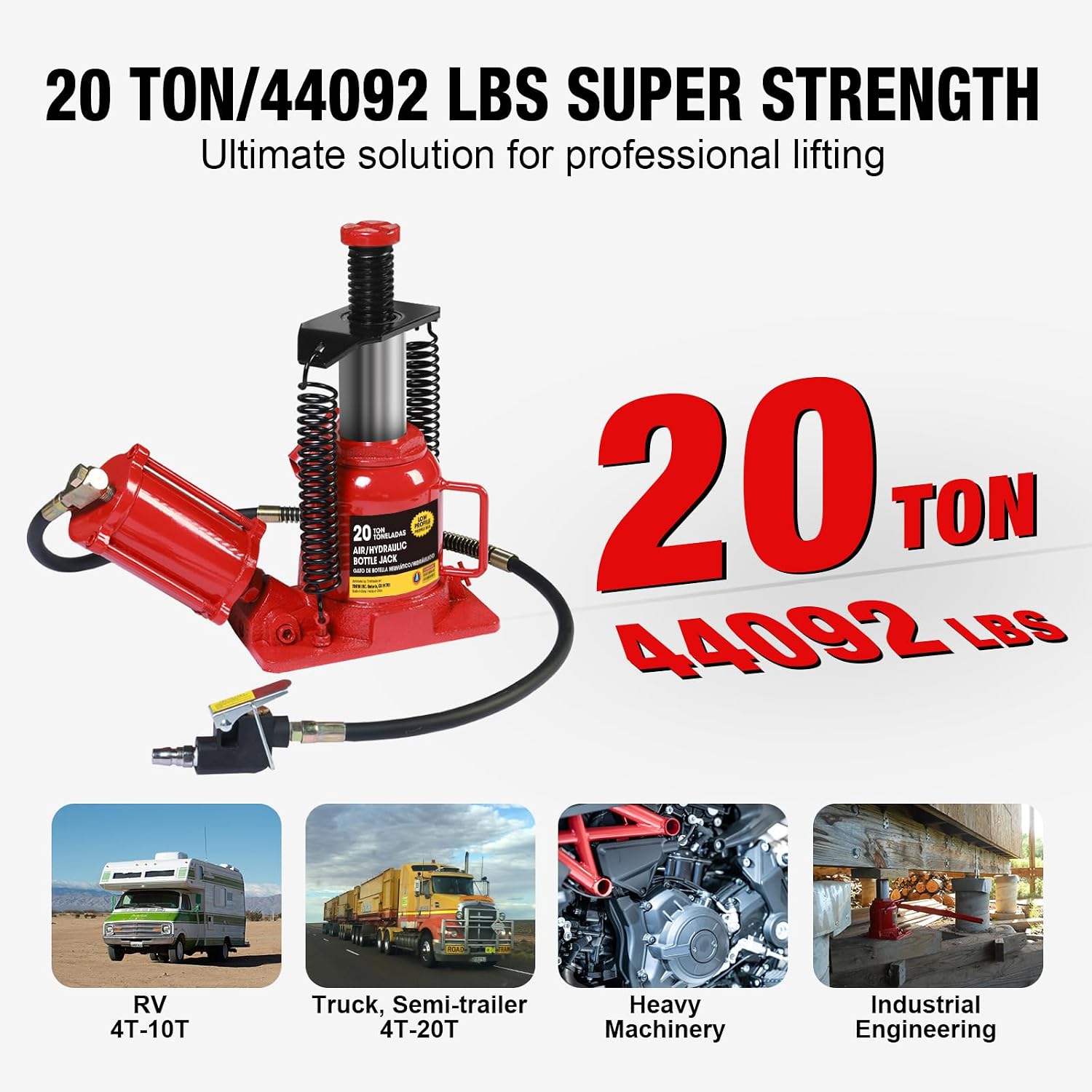 Torin T90413 Big Red Hydraulic Bottle Jack with Carrying Case, 4 Ton (8,000 lb) Capacity