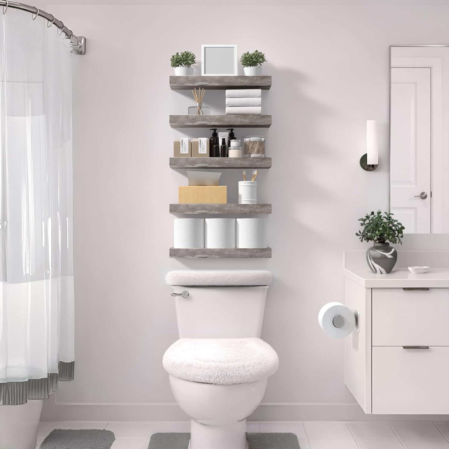 Sorbus Floating Shelves for Wall – 16 Inch Floating Shelf for Kitchen, Bedroom, Living Room, Bathroom, Home & Wall Decor - Mounted Bathroom Shelves with Invisible Brackets (Grey, 3 Pack)