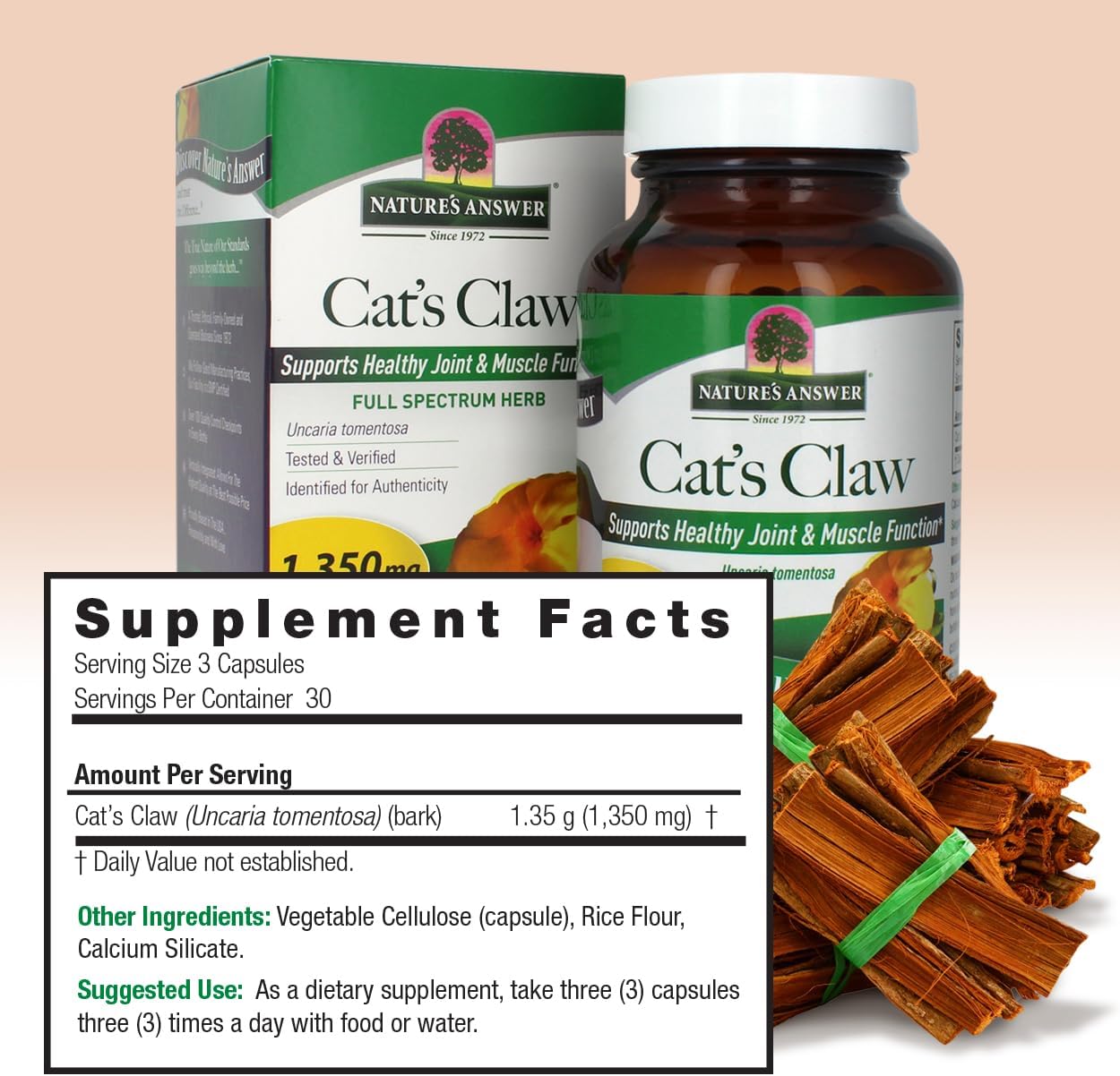 Nature's Answer Cat's Claw Inner Bark | Full Spectrum Herb | Supports Healthy Joint & Muscle Function | Gluten-Free