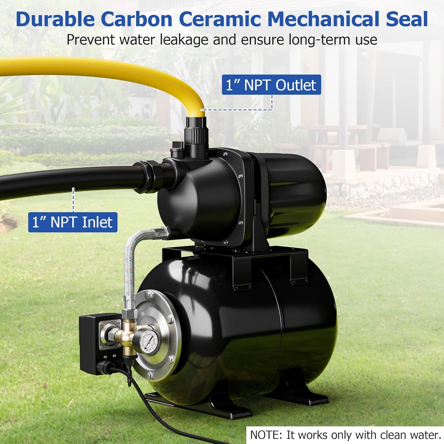 Happygrill 1.6 HP Shallow Well Pump with Pressure Tank (Black) | 1000 GPH 164 FT Garden Jet Pump Irrigation Sprinkler System Water Transfer Pump