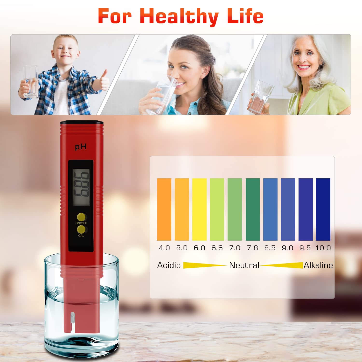 Digital pH Meter Tester Pen for Water, Pre-Calibrated, High Accuracy ±0.01, 0–14 pH Range, Pocket Size for Drinking Water, Pool