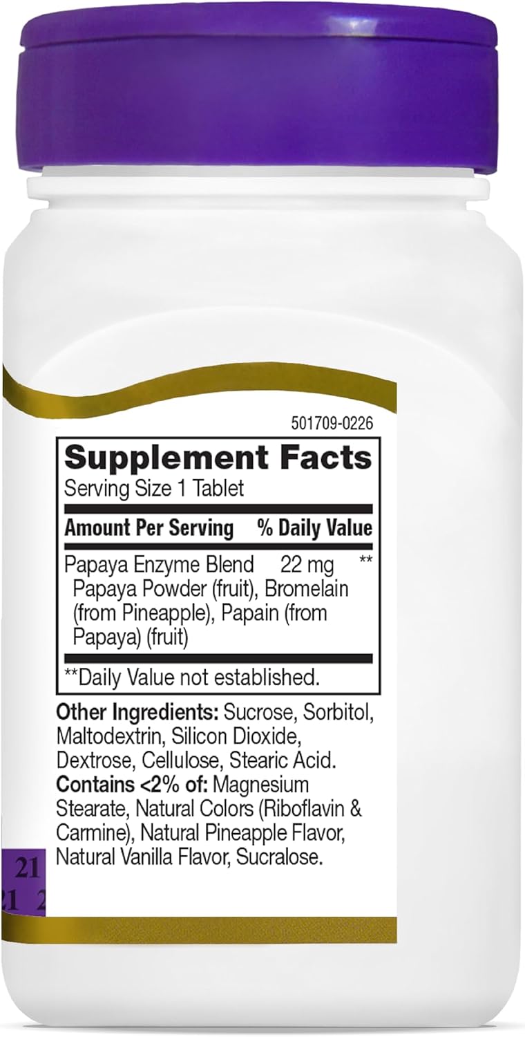 21st Century Papaya Enzyme Chewables for Digestion, Tropical, 100 Count | Papaya & Pineapple Digestive Enzymes with Bromelain & Papain, Digestive Comfort & Gut Health, Gluten Free, Non-GMO