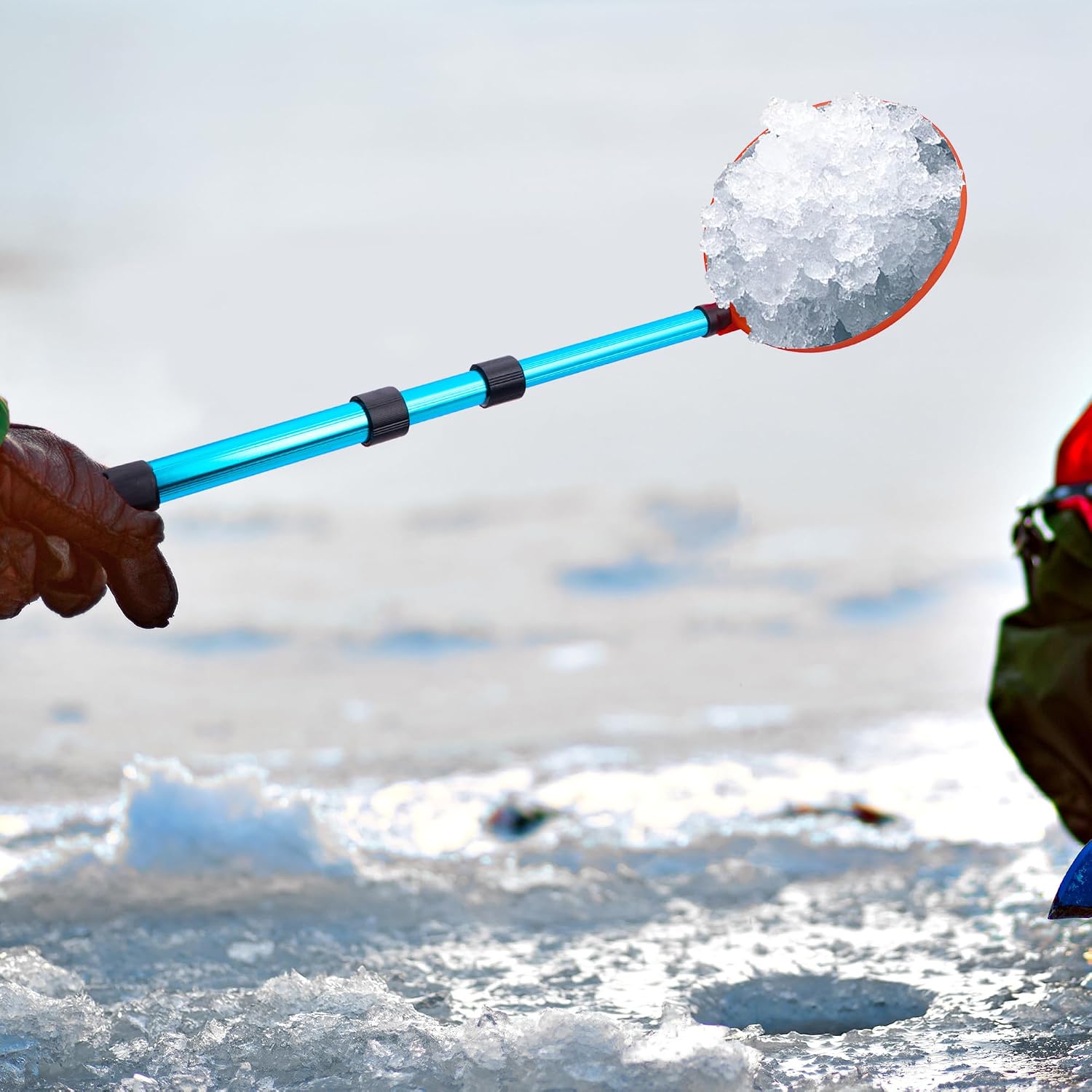 33.4" Adjustable Ice Fishing Skimmer Scoop with Long Handle | Portable Winter Ice Fishing Scooper, Ice Fishing Gear for Scooping Out Ice While Fishing