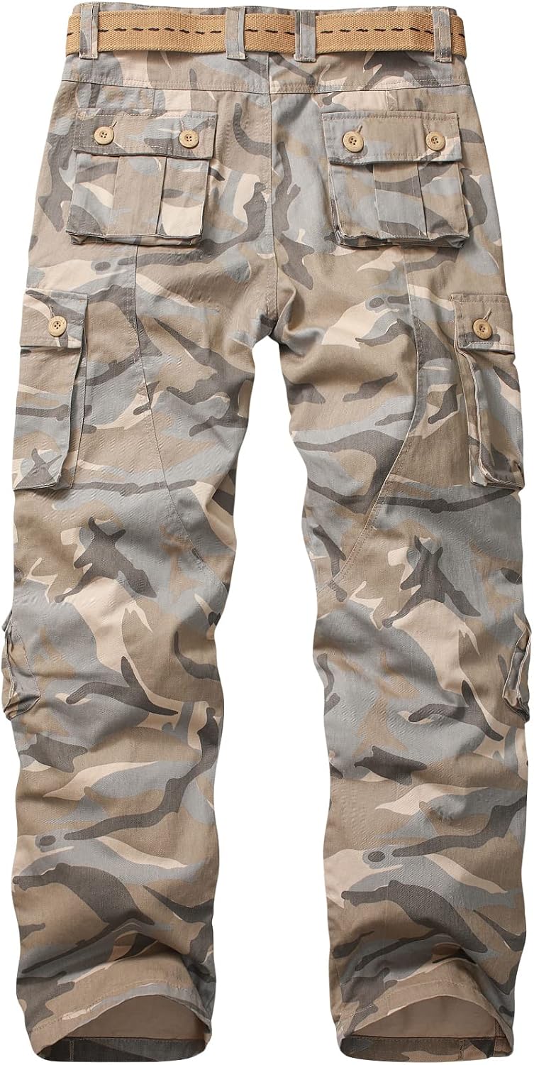Mens Cargo Pants Camo Work Tactical Rip Stop BDU Casual Army Military Pants | 100% Cotton,Wear Resistant,Breathable,Sweat-absorbent,Men's Wild Cargo Pants with 8 Pockets,Relaxed Loose Fit Hiking Pants