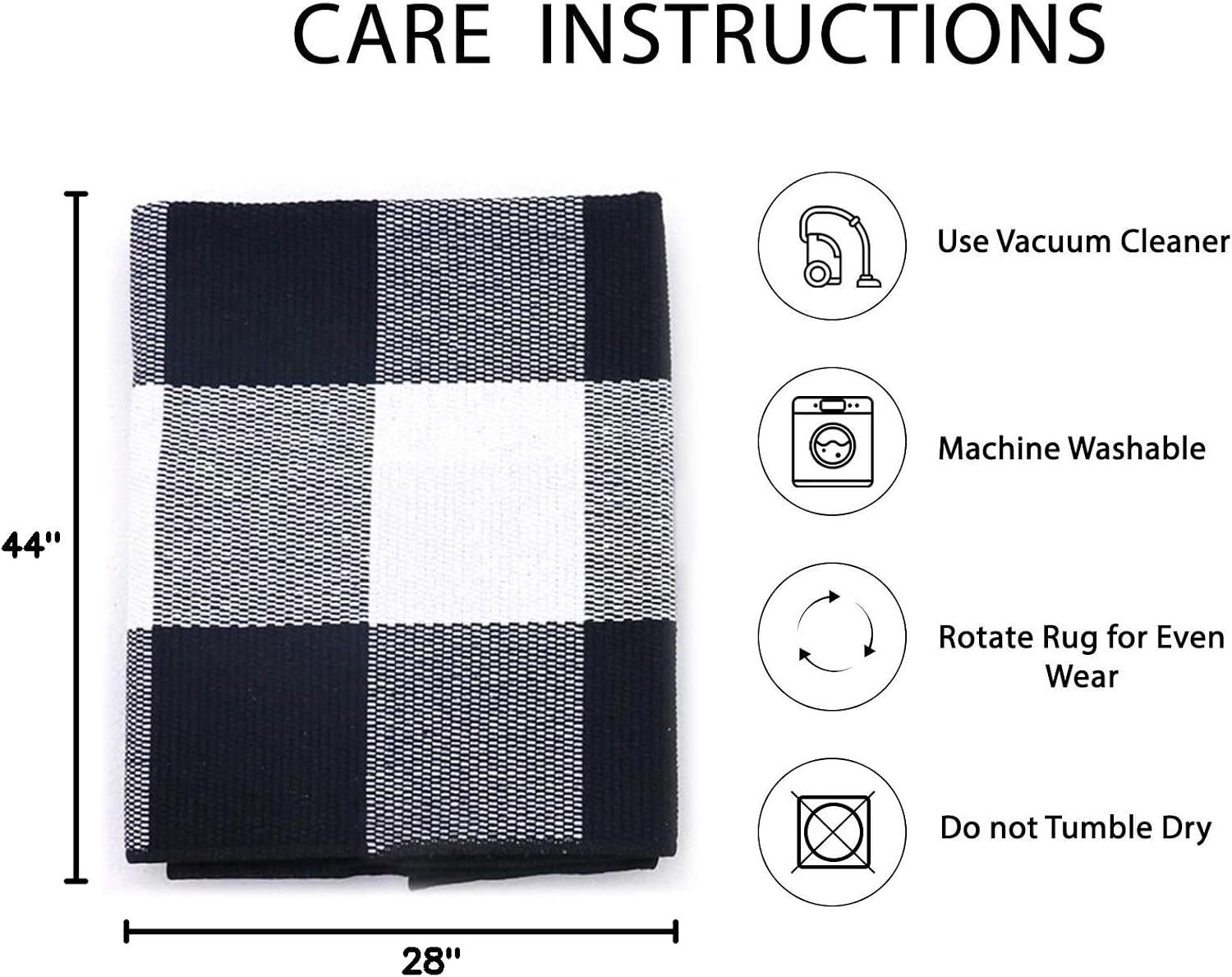 IOHOUZE 27.5x43 Buffalo Plaid Rug, Washable Front Door Mat, Black White