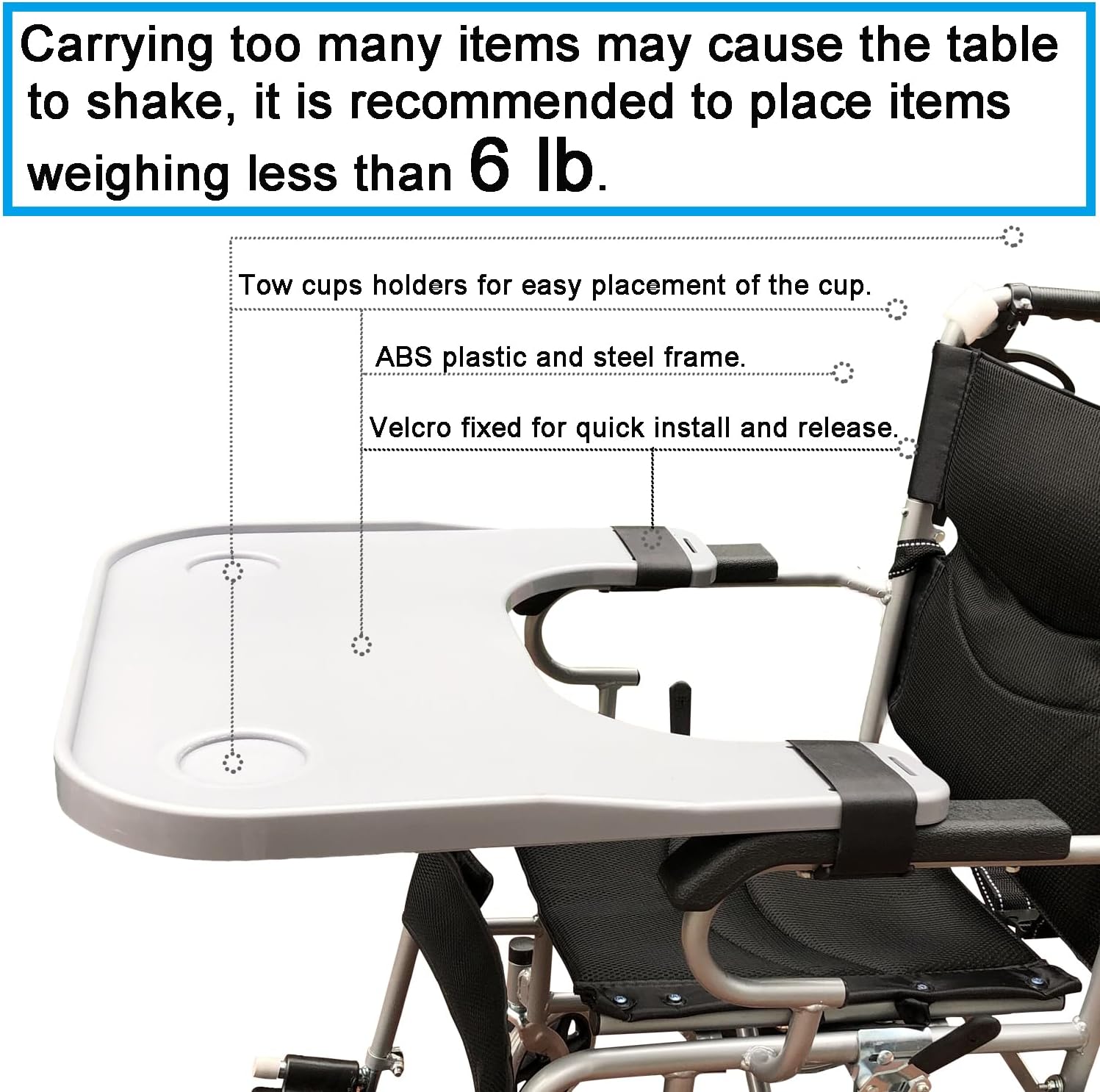 Wheelchair Tray Table with Cup Holder, Removable Lap Tray, Portable Wheelchair Desk Accessories for Eating, Reading, Resting