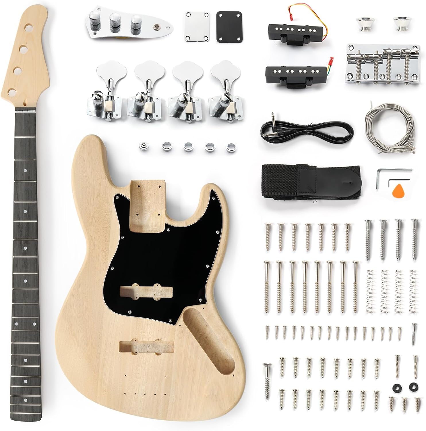Ktaxon DIY Electric Guitar Kit, 44Inch DIY Bass Guitar Kit (KIB) | Mahogany Body, Solid Wood Fingerboard and Maple Neck, Easy Installation & All Accessories Included to Build Your Own Guitar