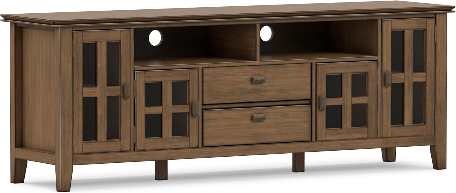 SIMPLIHOME Artisan 53" Wide Solid Wood TV Stand in Russet Brown