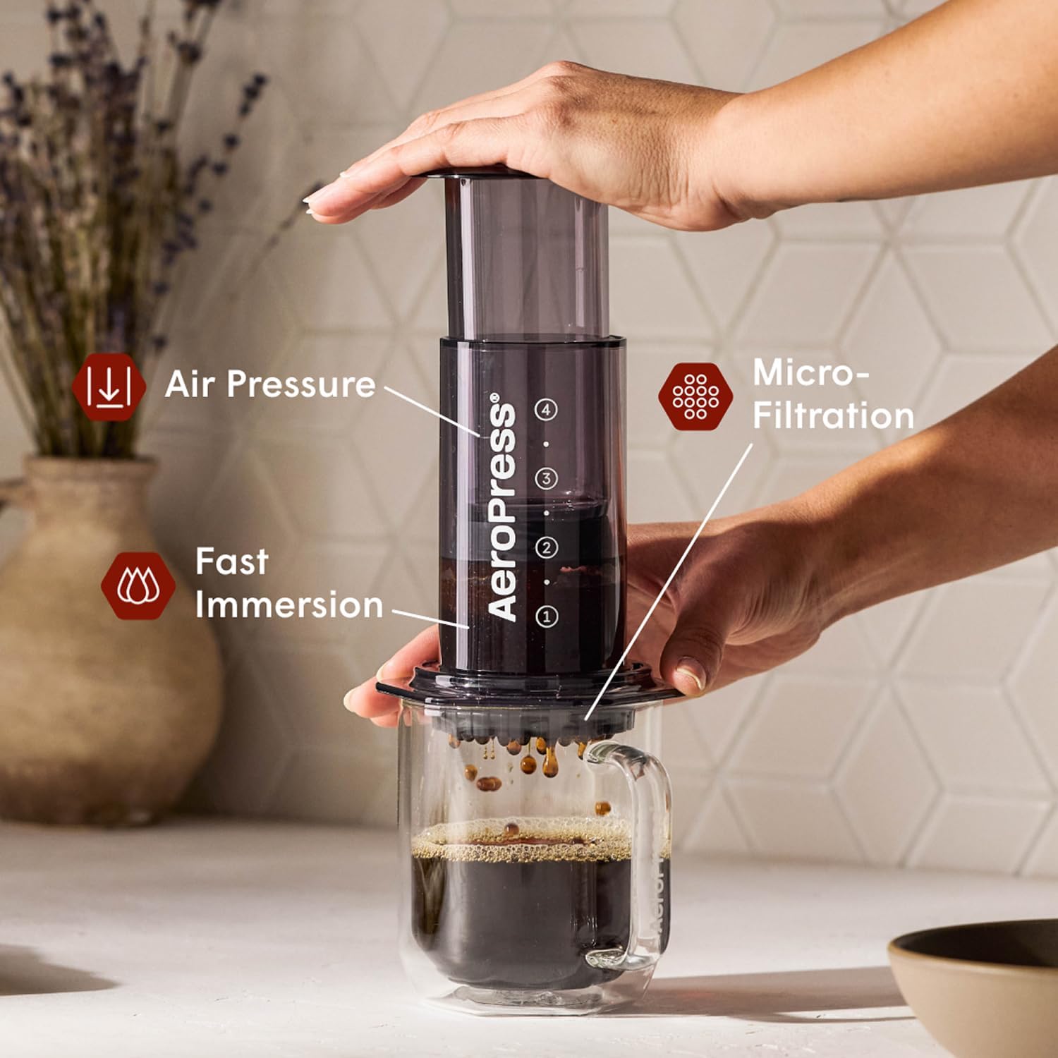 AeroPress Original Coffee Press, French Press, Pour-Over & Espresso Style | All-in-One Manual Coffee Maker, 2-Minute Brew, Less Bitterness, More Flavor, Portable, Travel & Camping
