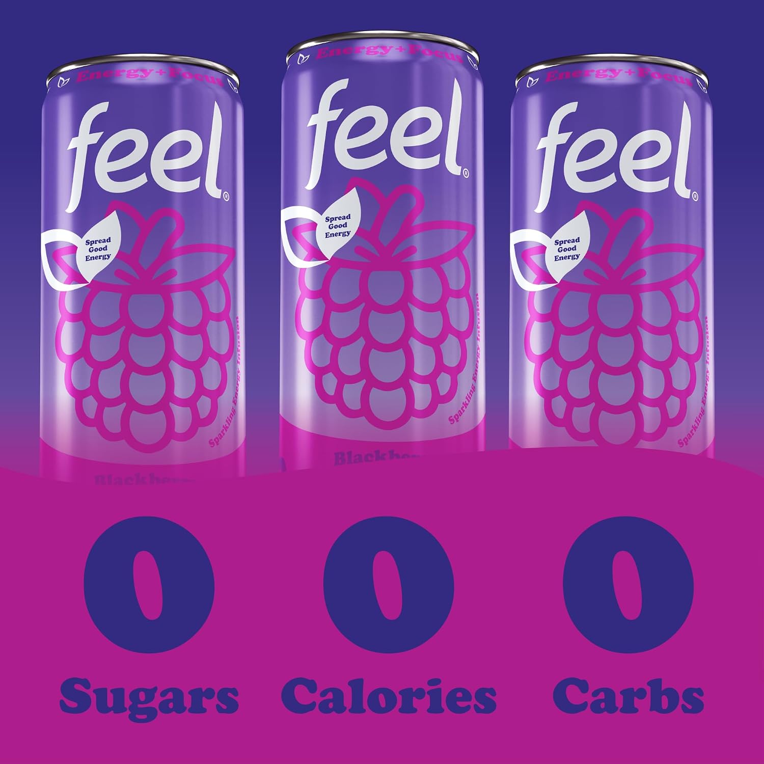 FEEL Variety Pack – Zero Sugar Sparkling Energy Drink – 3 Flavor Assortment, 140mg Plant-Based Caffeine from Green Coffee Beans + L-Theanine – Vitamin C, Vegan, Non-GMO – 12 Pack (12 Fl Oz Cans)