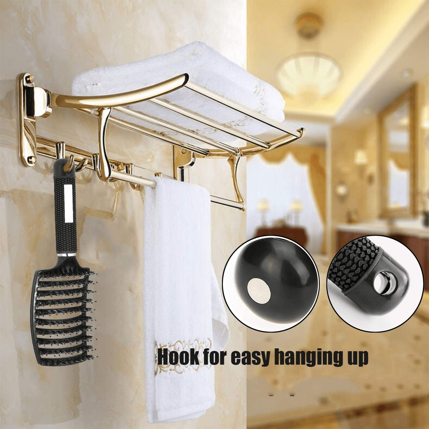 Boar Bristle Detangler Vent Hair Brush for Blow Drying, Curved Vented Paddle Detangling Brush for Women Men