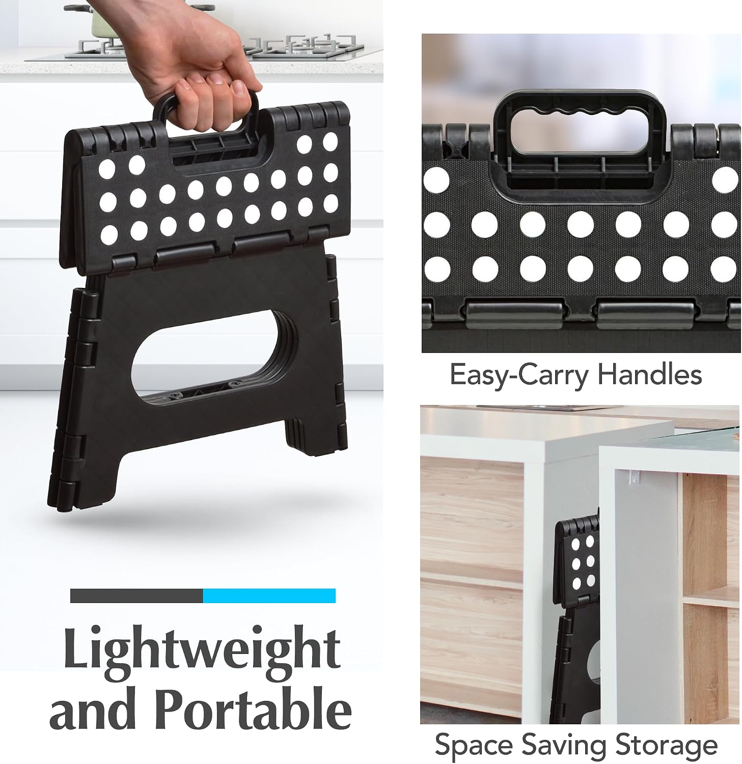 Handy Laundry Folding Step Stool 9 Inch, Black, Non-Slip Holds 300 lbs | 9 Inch, Black, Foldable Collapsible Step Stool, Non-Slip, Holds 300 lbs, Kitchen Bathroom Bedroom, Adults