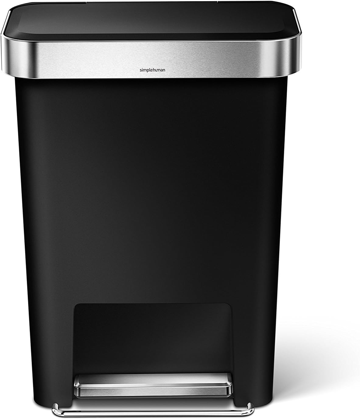 simplehuman Hybrid Step Can, 45L / 12 Gallon Rectangular Kitchen Trash Can, Liner Rim System, Liner Pocket®, 150,000-Step Pedal, Lid Shox® Silent Close, Black Plastic