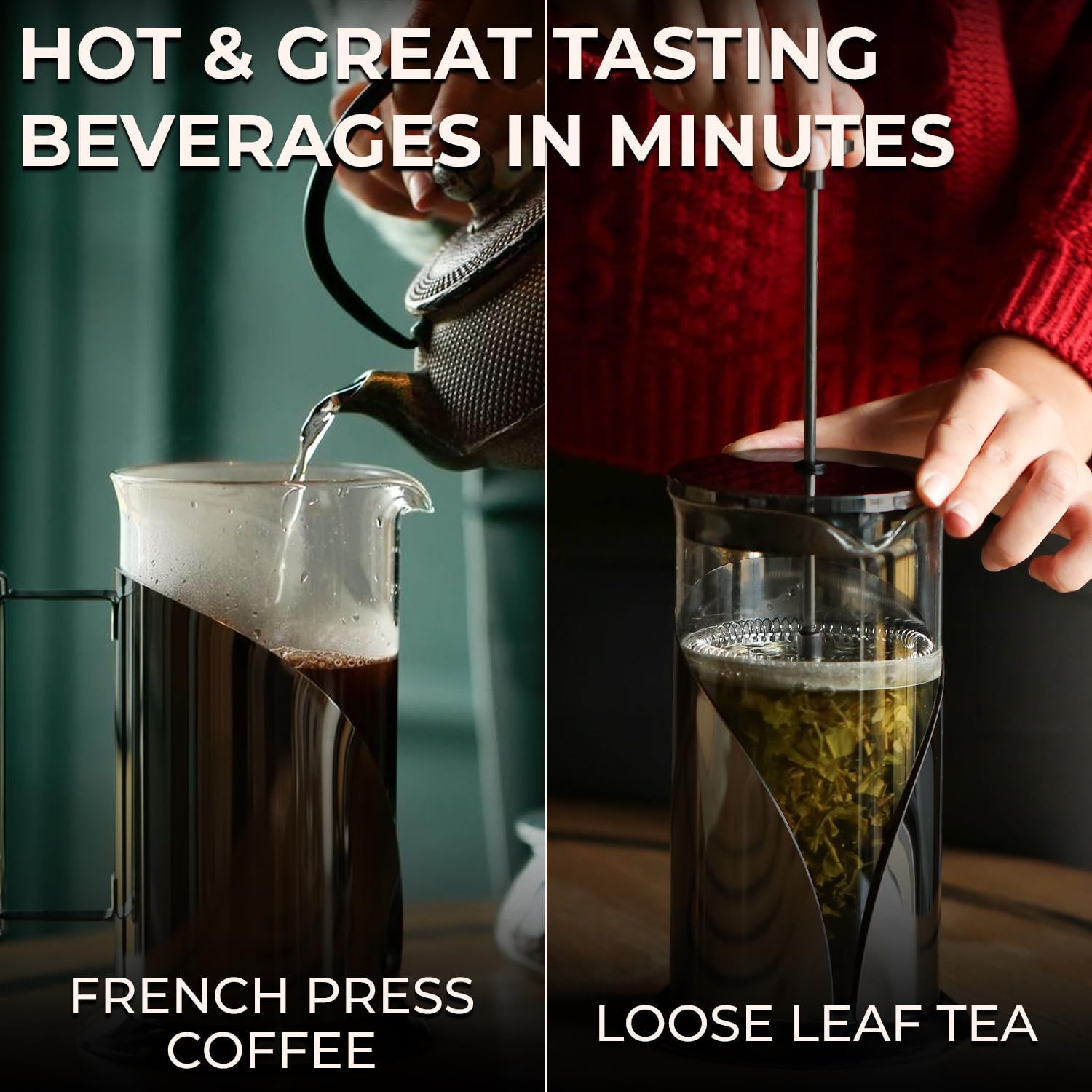 Cafe Du Chateau French Press Coffee Maker, 34 oz Glass, Stainless Steel | Easy Brew, Durable Clear Glass, 4-level Filtration, 34 oz Capacity, Coffee Press for Camping, Tea Brewer, BPA-Free Materials