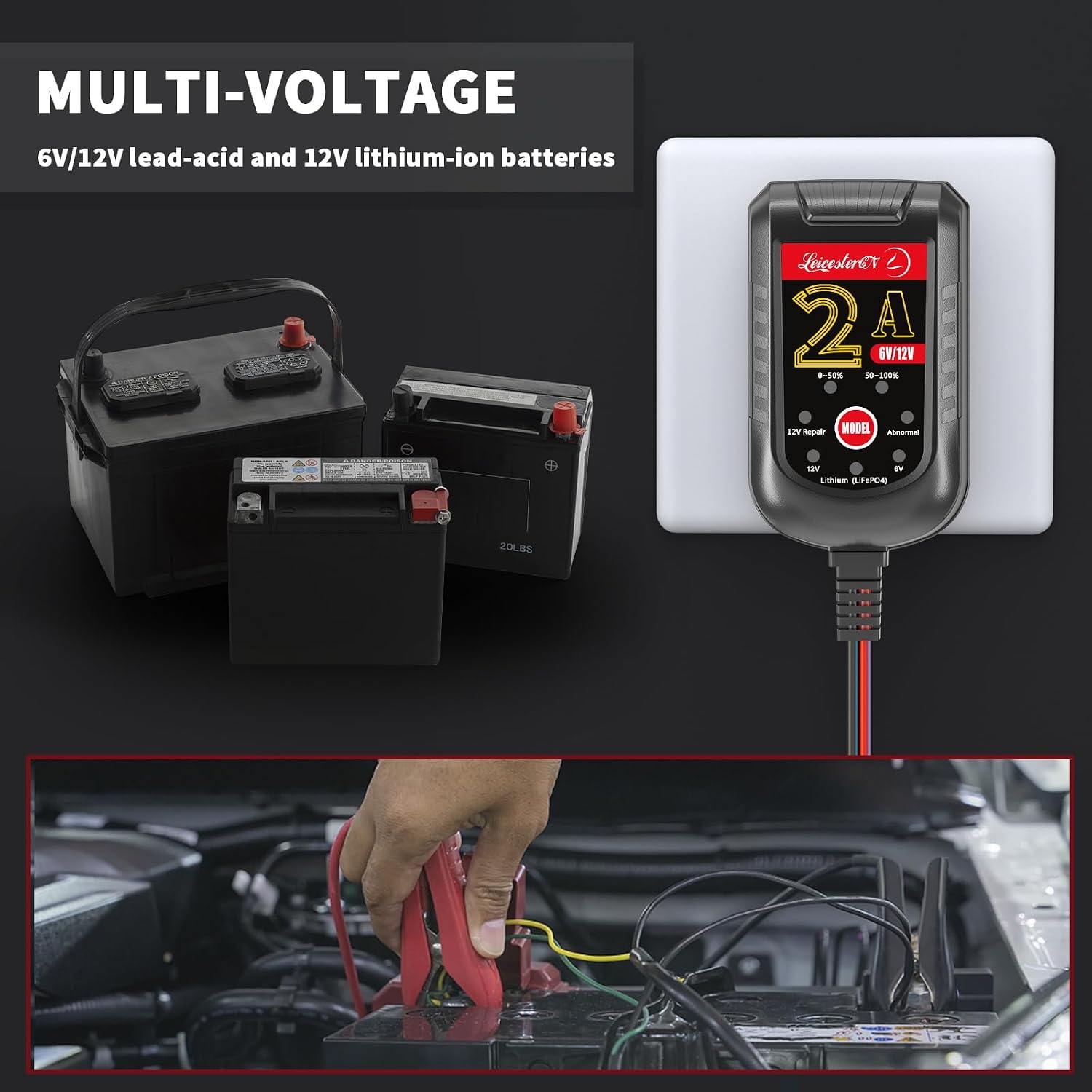 2A Battery Maintainer & Trickle Charger, 6V 12V Smart Float Charger with Pulse Repair Mode, 10FT Extra Long for Motorcycle, Automotive Car, Lawn Mower, Marine Boat, ATV, SLA, AGM, Gel, LiFePO4