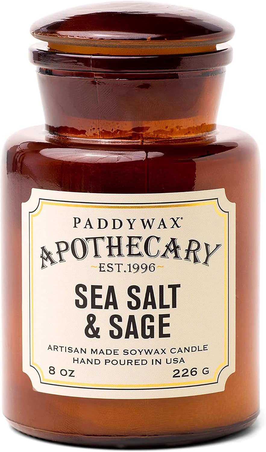 Paddywax Artisan Apothecary Scented Candle, Tobacco & Patchouli, 8 oz | With Lid, Reusable Glass Jar, Clean Burning Soy Candle, Approx. 54 Hour Burn Time