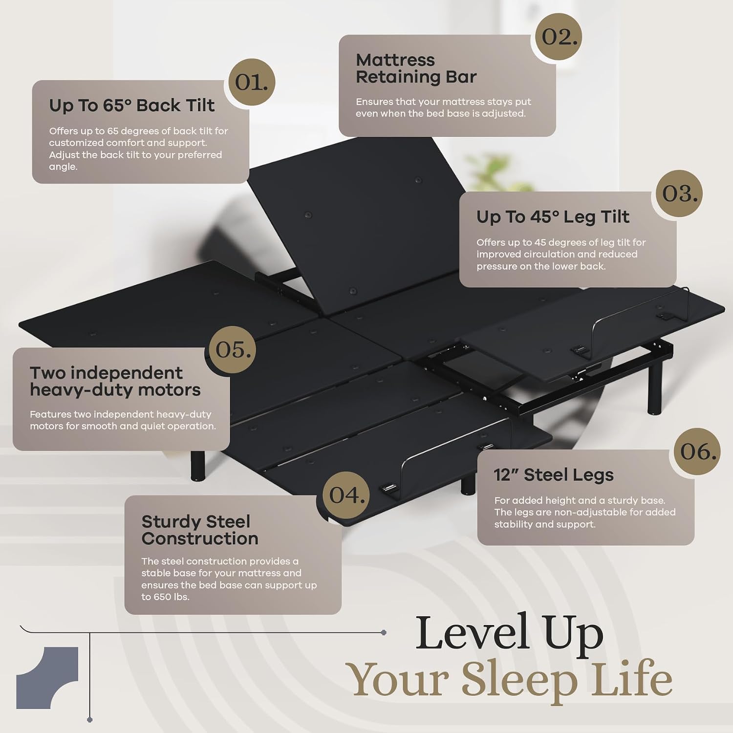 Sven and Son Essential Adjustable Bed Base (Frame) + 12 inch Memory Foam Matt (Medium), Easy Assembly, Head and Foot Lift, Memory Positions