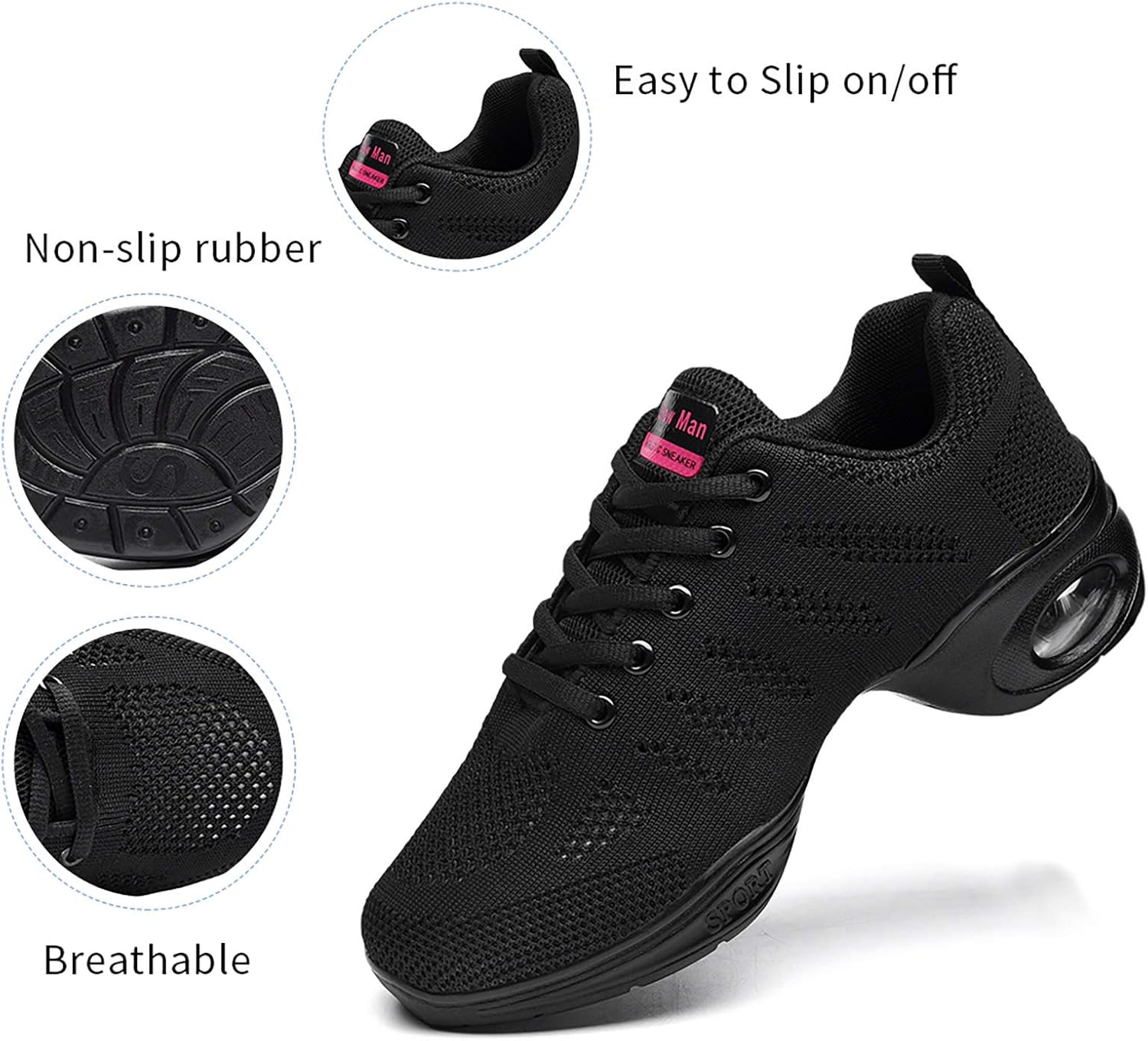 Slow Man Women's Jazz Shoes Lace-up Sneakers - Breathable Air Cushion Lady Split Sole Athletic Walking Dance Shoes Platform
