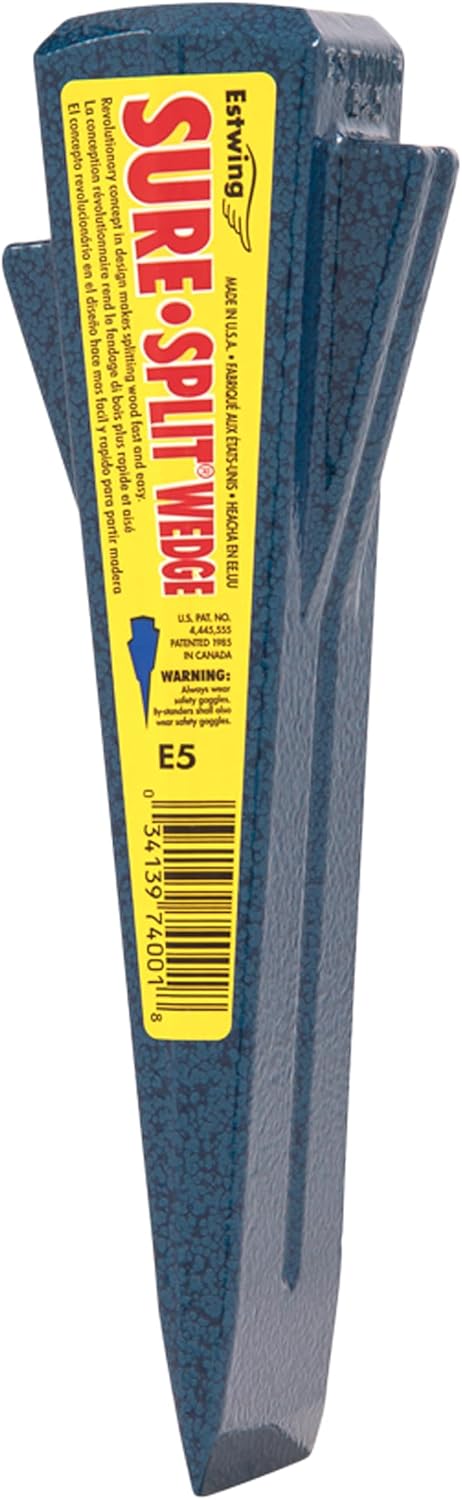 ESTWING Sure Split Wedge - 5-Pound USA Made Wood Splitting Tool with Forged Steel Construction & 1-7/8" Cutting Edge - Finish May Vary - E-5 | Made in USA, Wood Splitting Made Easy, Fin Splitting Design, Hand Sharpened, Perfect For The Outdoorsman