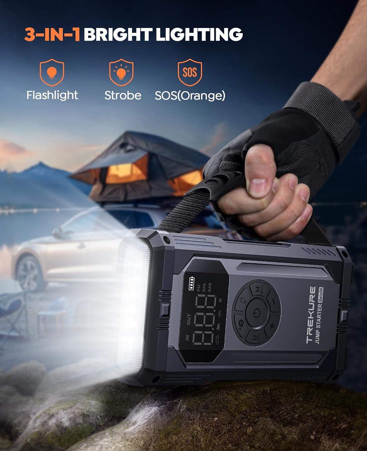 TREKURE 8-in-1 Jump Starter with Air Compressor 6000A 150PSI Portable Car Battery Jump Starter (All Gas/10L Diesel)