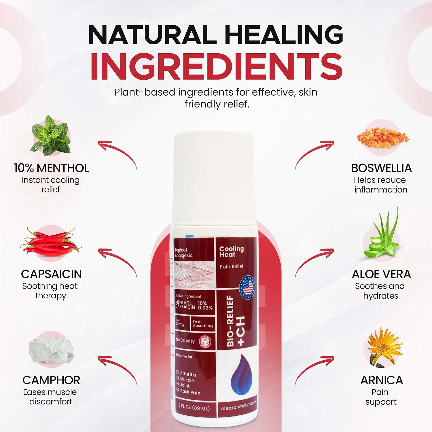 BIO-RELIEF Fast-Acting Hemp Pain Relief Roll On, Cool & Topical Pain Relief