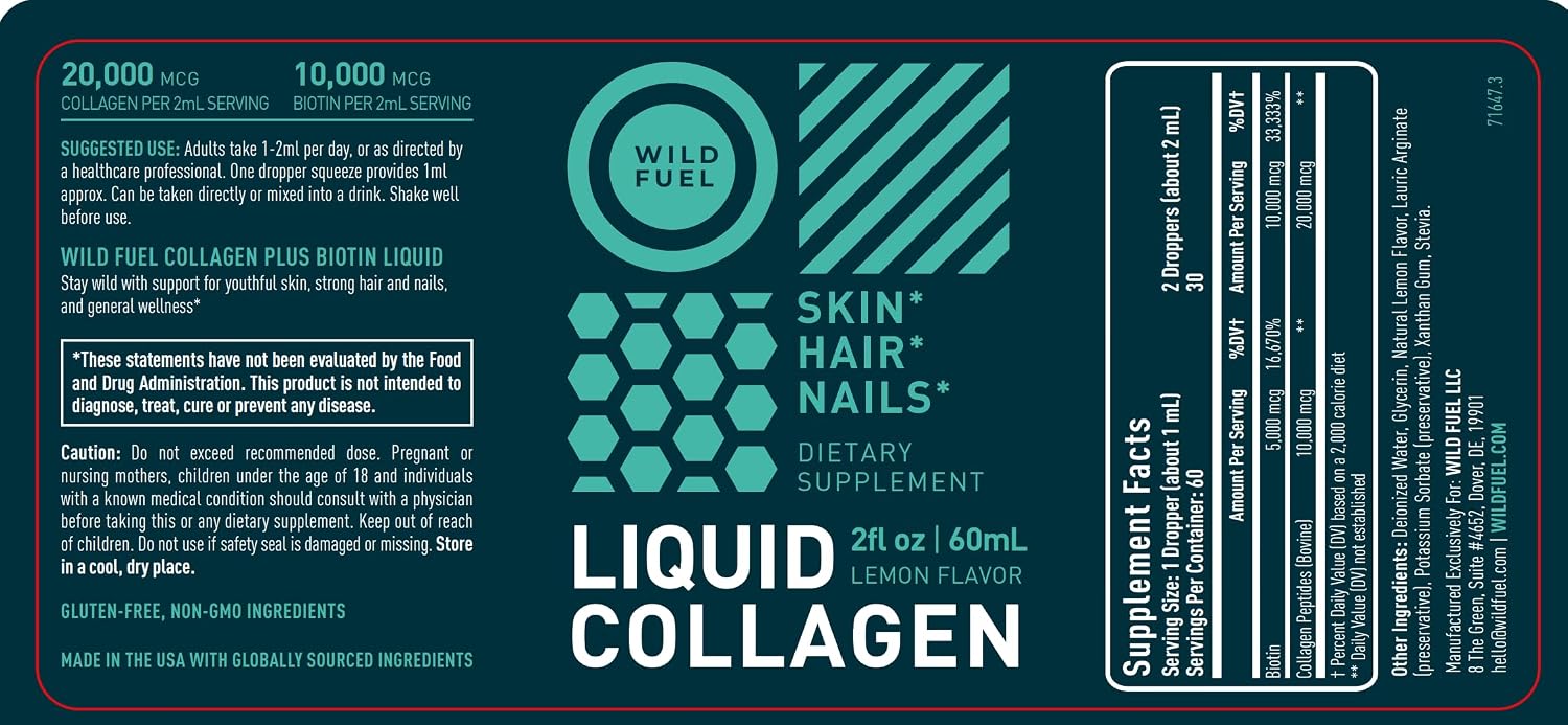 Liquid Collagen for Women and Men - 30, 000mcg Hydrolyzed Collagen Peptides Liquid with Biotin Vitamins for Hair, Skin