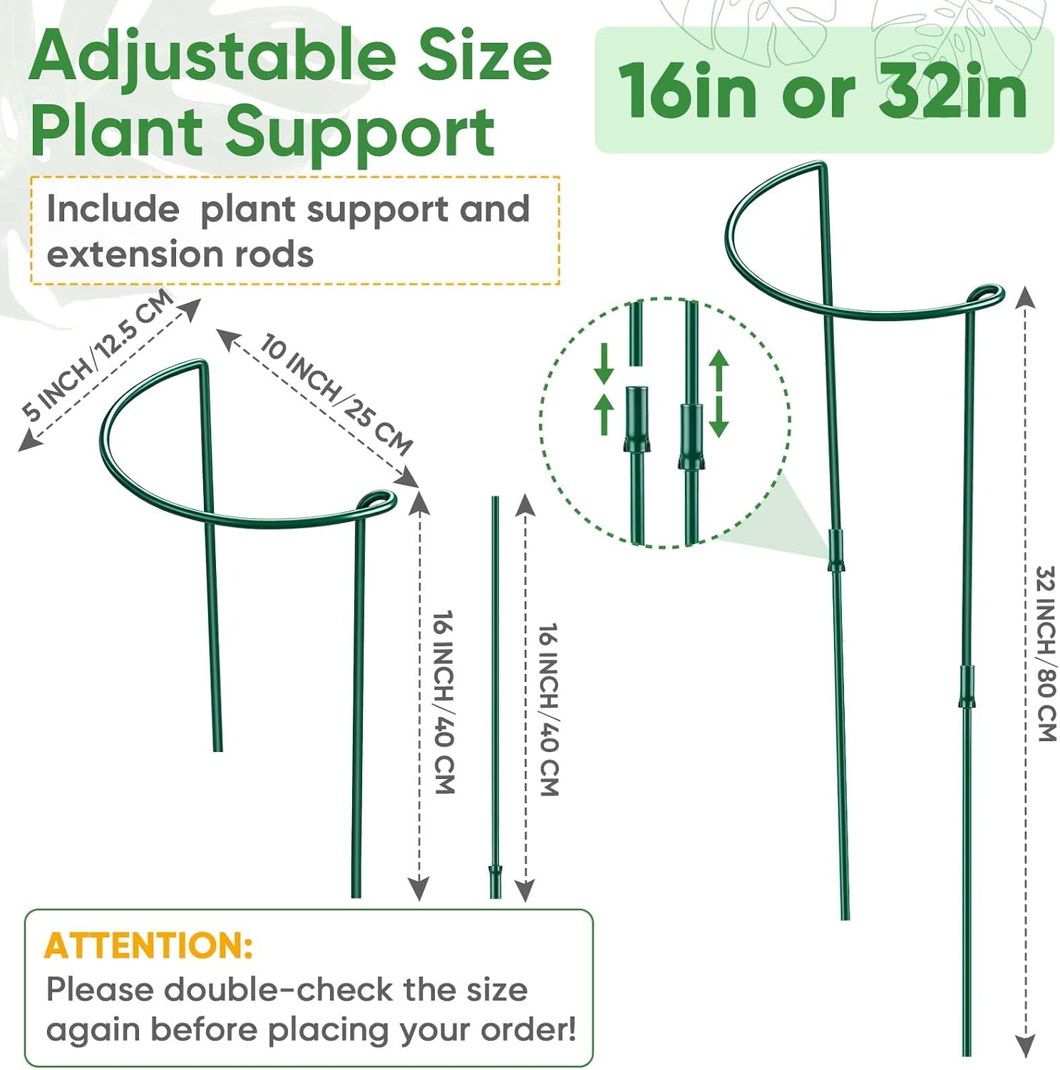 HiGift 8 Pack Plant Support Stakes, Half Round Metal Garden Plant Stake Indoor Peony Cages and Supports, Green Plant Support Ring Border for Tomato