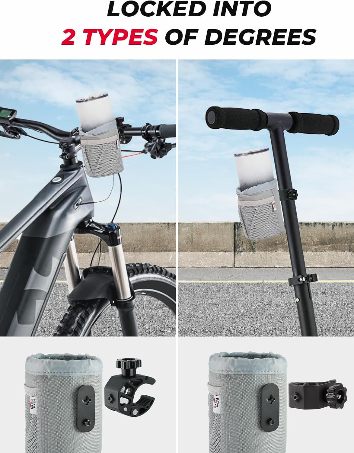 KEMIMOTO Motorcycle Cup Holder, Oxford Fabric Motorcycle Drink Holder with 0.6"-1.5" Alligator Clamp, Universal Water Bottle Cup Accessories for Bike