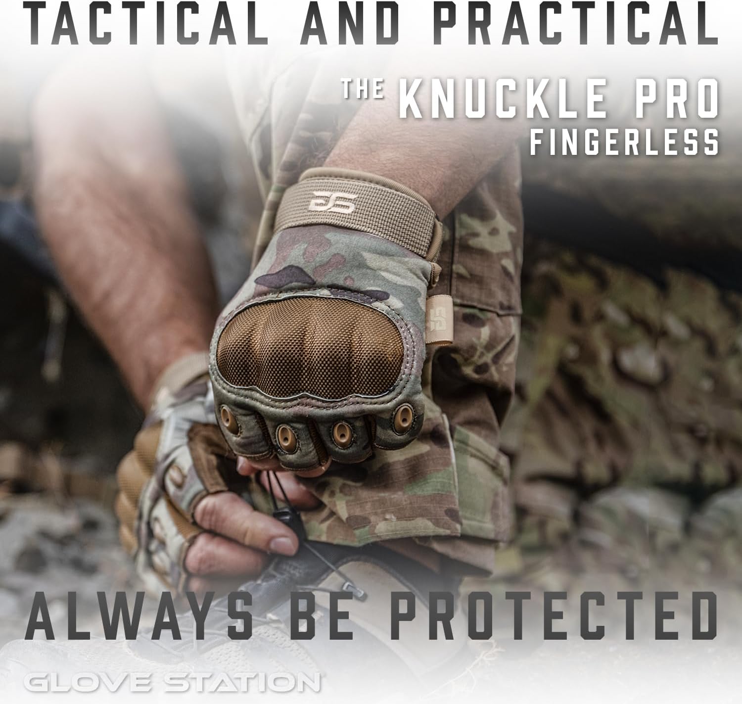 Glove Station Fingerless Knuckle Motorcycle Gloves, TACHK200