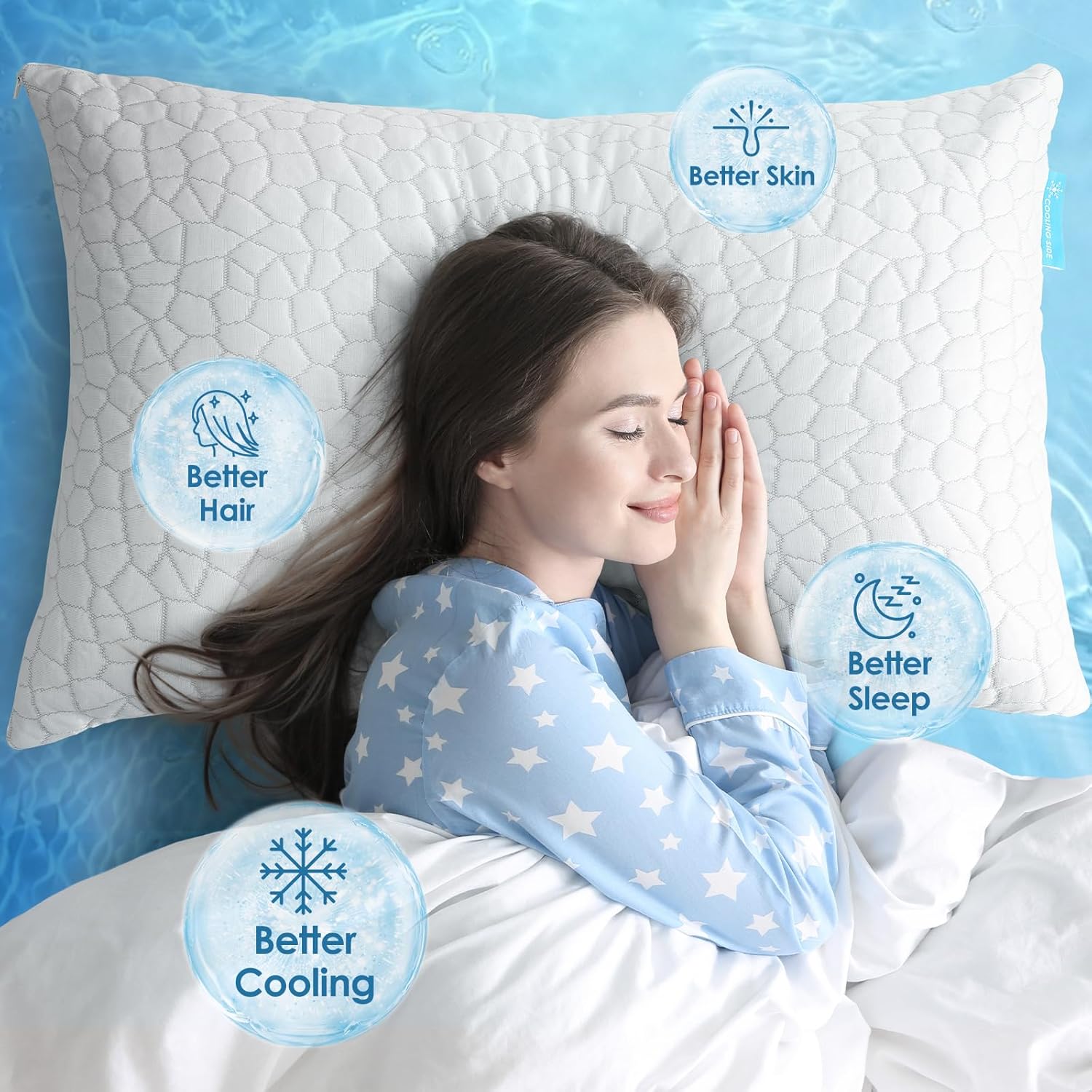 SUPA MODERN Cooling Pillow Queen Size Set of 2, CertiPUR-US Shredded Memory Foam Pillows for Sleeping, Cool Bed Pillows for Hot Sleepers, Adjustable Firm Pillow for Side,Back,Stomach Sleepers