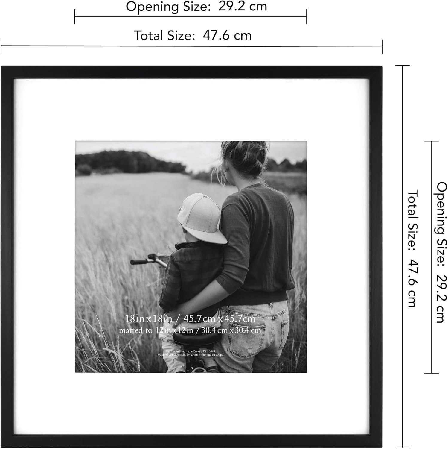 MCS East Village Picture Frame, 18x18 Matted to 12x12, Black, 2-Pack