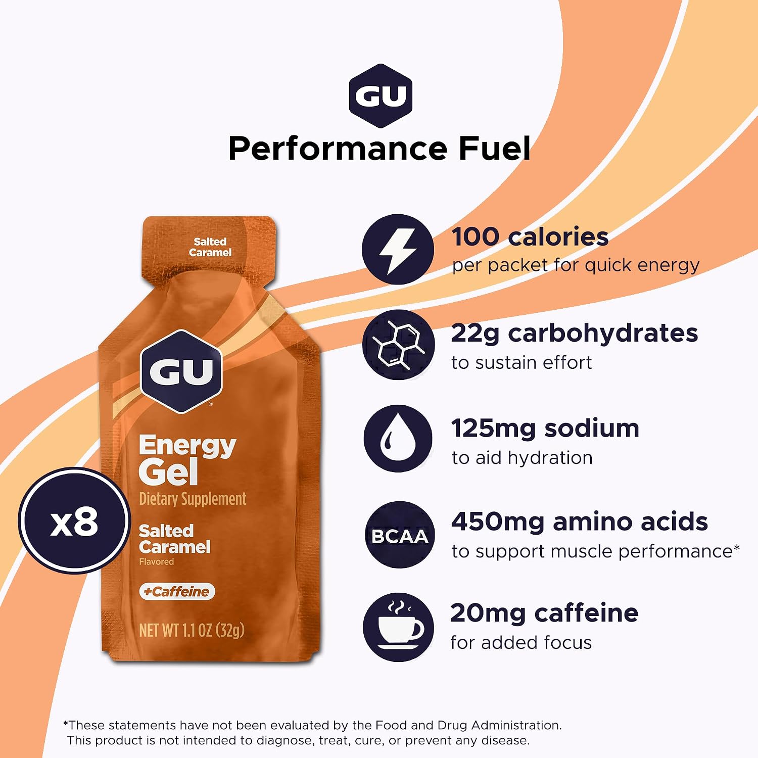 GU Energy Original Sports Nutrition Energy Gel, Vegan and Dairy-Free On-the-Go Energy for Any Workout, Vanilla Bean, 8-Count