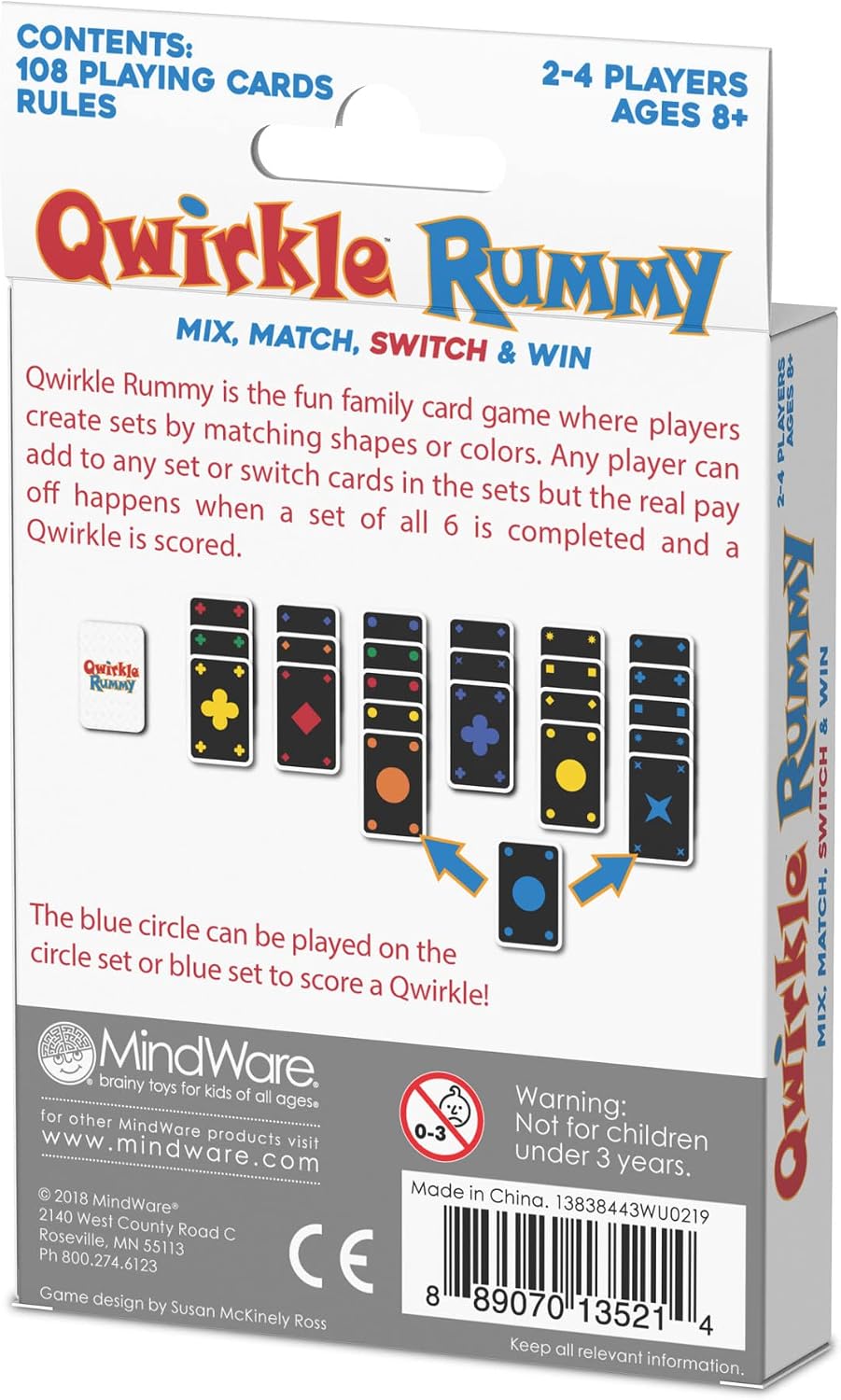MindWare Qwirkle Rummy Card Game - Strategy Games for Adults and Family - Fun Family Games & Party Games for Adults - Match Shapes & Colors