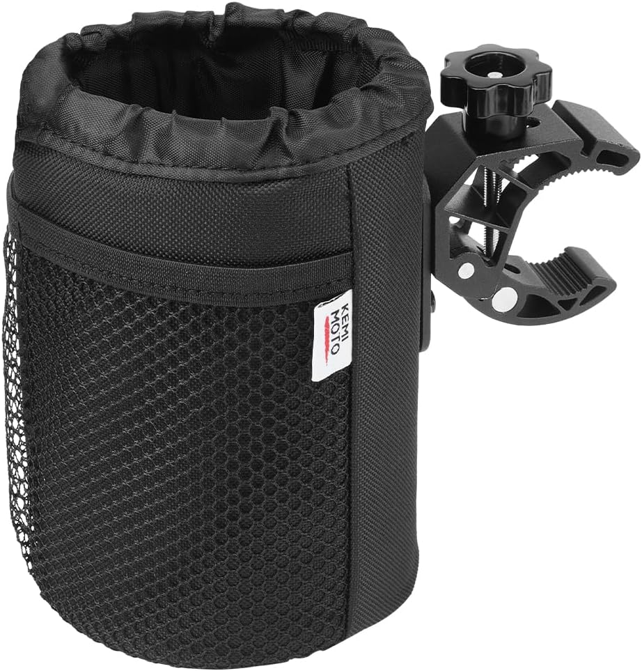 KEMIMOTO Motorcycle Cup Holder, Oxford Fabric Motorcycle Drink Holder with 0.6"-1.5" Alligator Clamp, Universal Water Bottle Cup Accessories for Bike