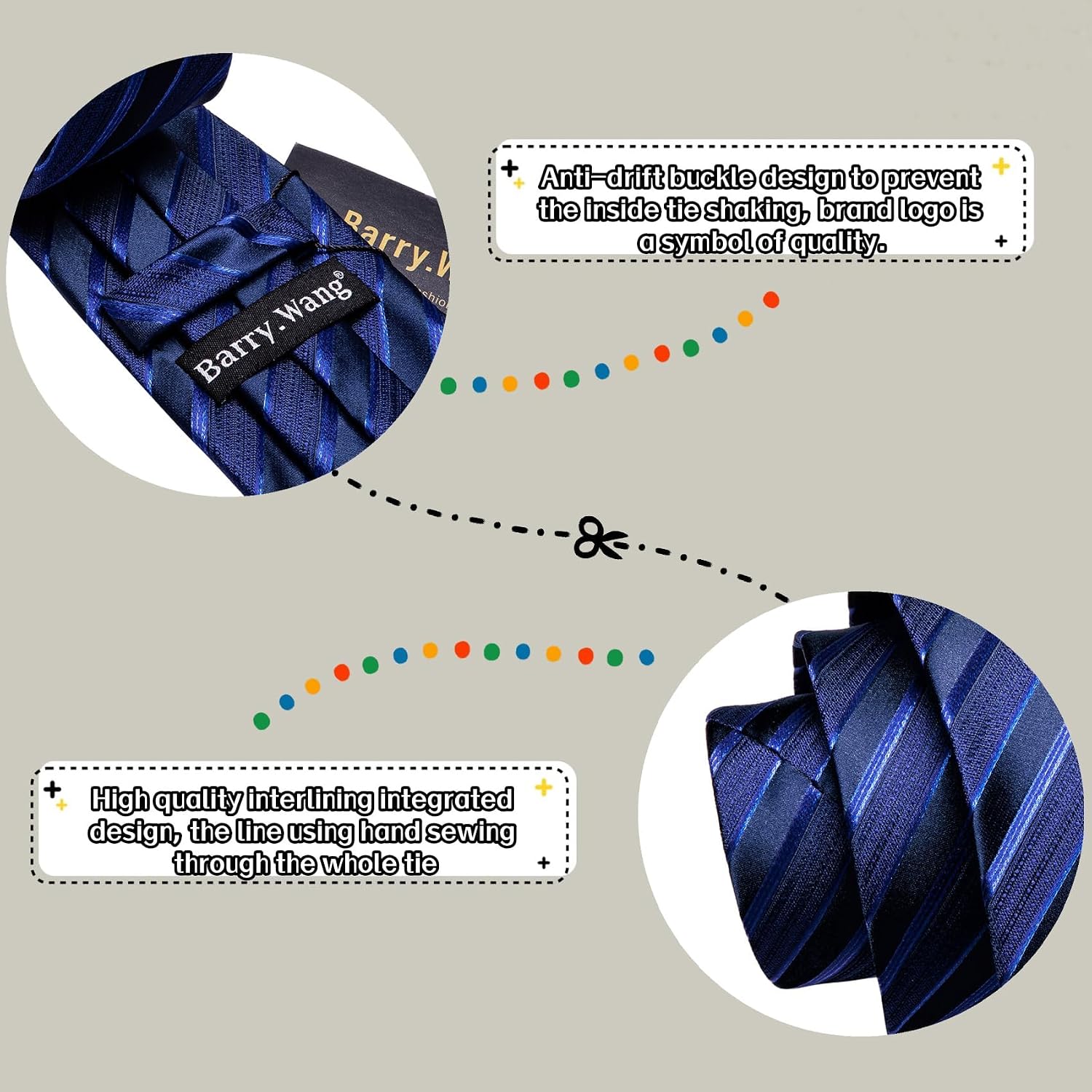 Barry.Wang Plaid Ties for Men Silk Necktie Handkerchief Cuff Links Set