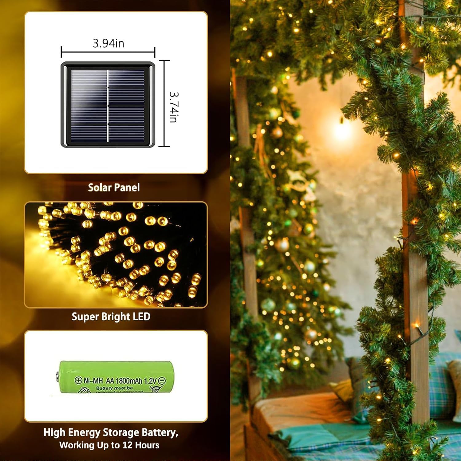 Solar String Lights Outdoor 2 Pack 170FT 480 LED Christmas Light Warm White
