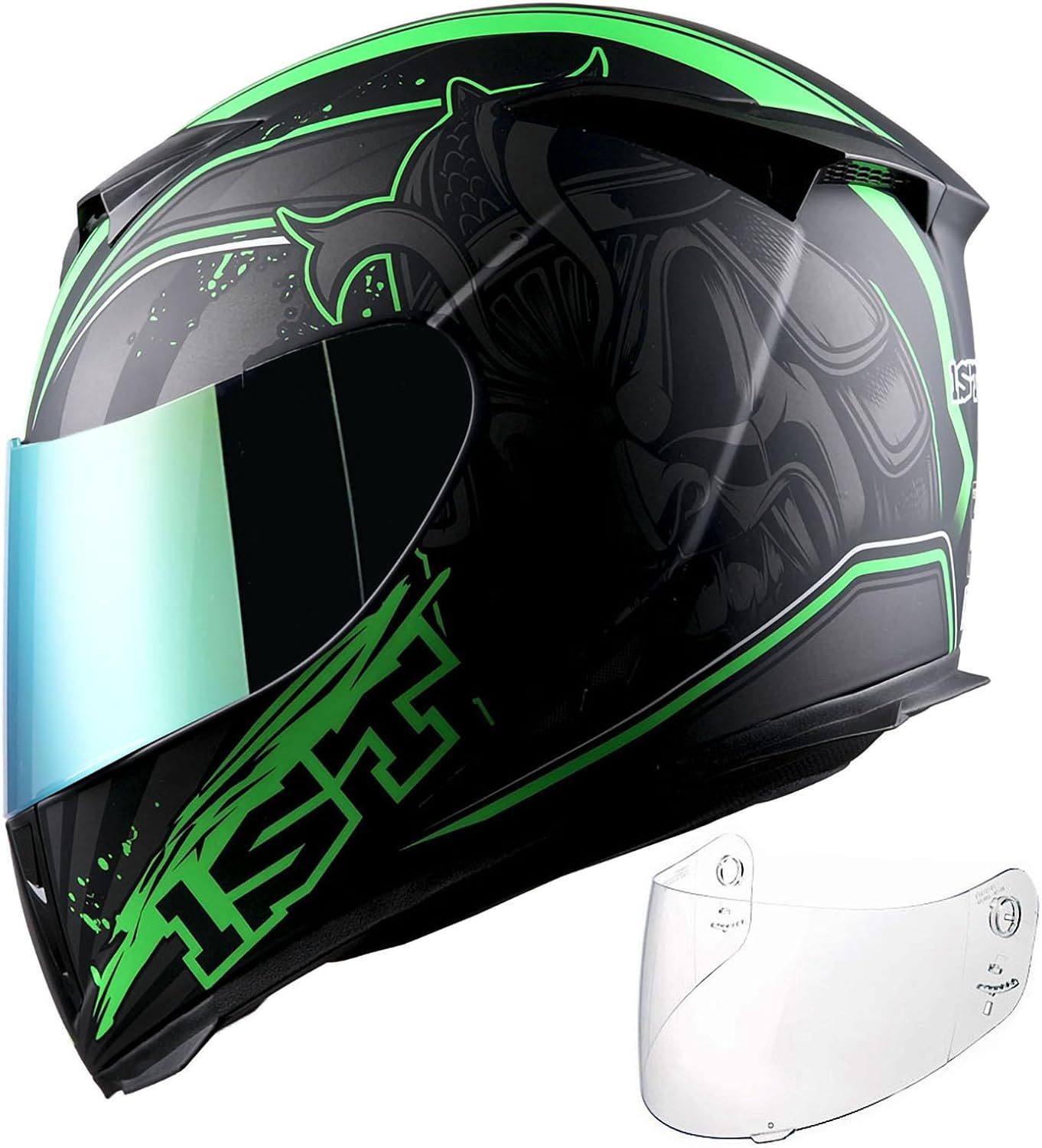 1Storm Motorcycle Full Face Helmet Skull King Matt Black + One Extra Clear Shield: HJK311