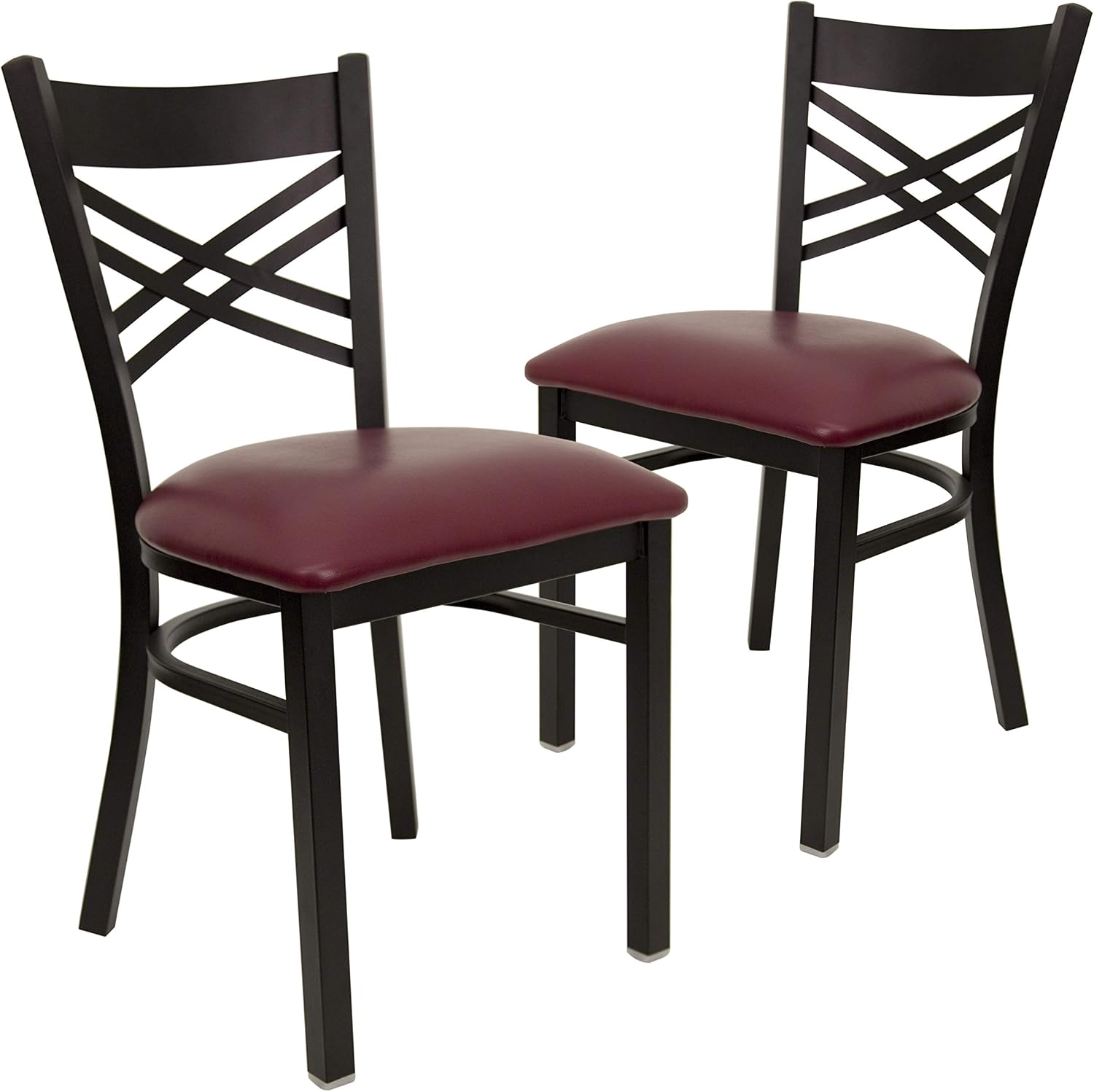Flash Furniture Hercules Series "X" Back Metal Restaurant Chairs, Modern Upholstered Armless Dining Chairs for Restaurants/Kitchens, Set of 2, Black