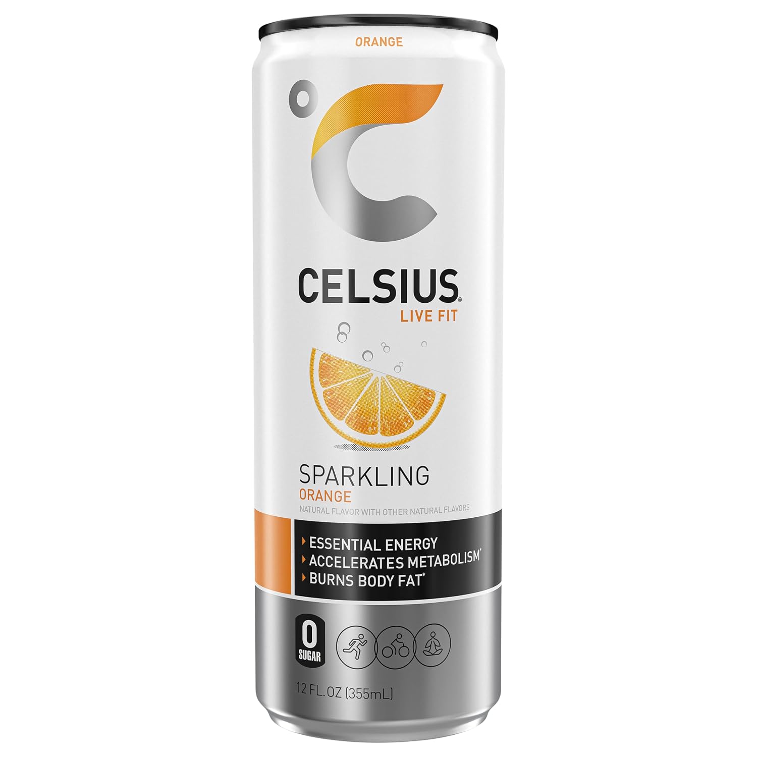 CELSIUS Sparkling Orange, Functional Essential Energy Drink, 12 Fl Oz