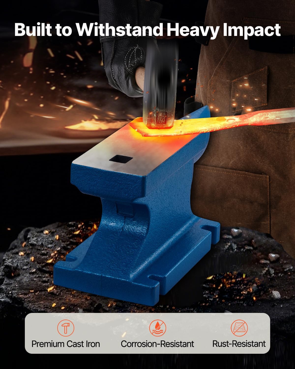 VEVOR Blacksmith Anvil 55 lbs (25 kg) Single Piece of Iron with Square Holes Ideal for Metalurgical and Blacksmiths in Metal Workshop and for