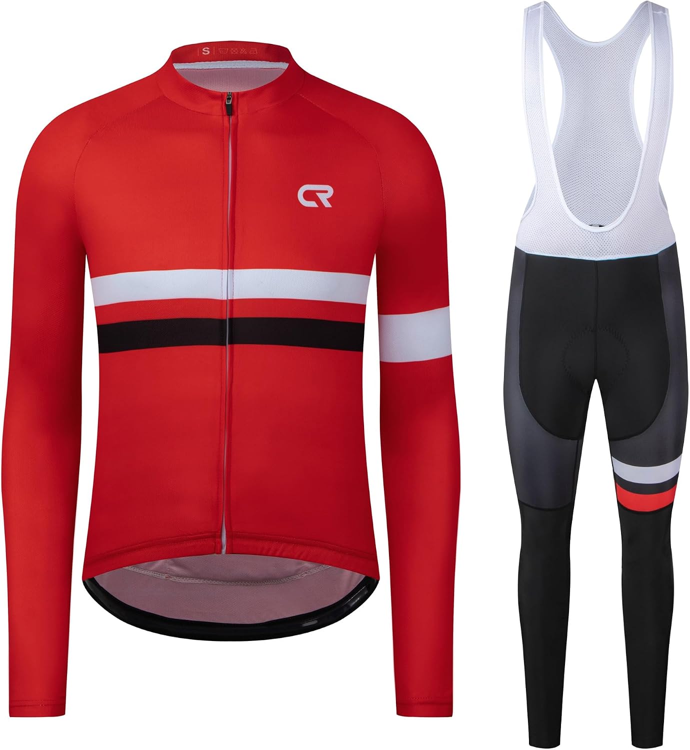Coconut Ropamo CR Men's Cycling Clothing Set Long Sleeve Cycling Jersey Zipper Pocket Bike Outfit Cycling Bib Pants 3D Padded