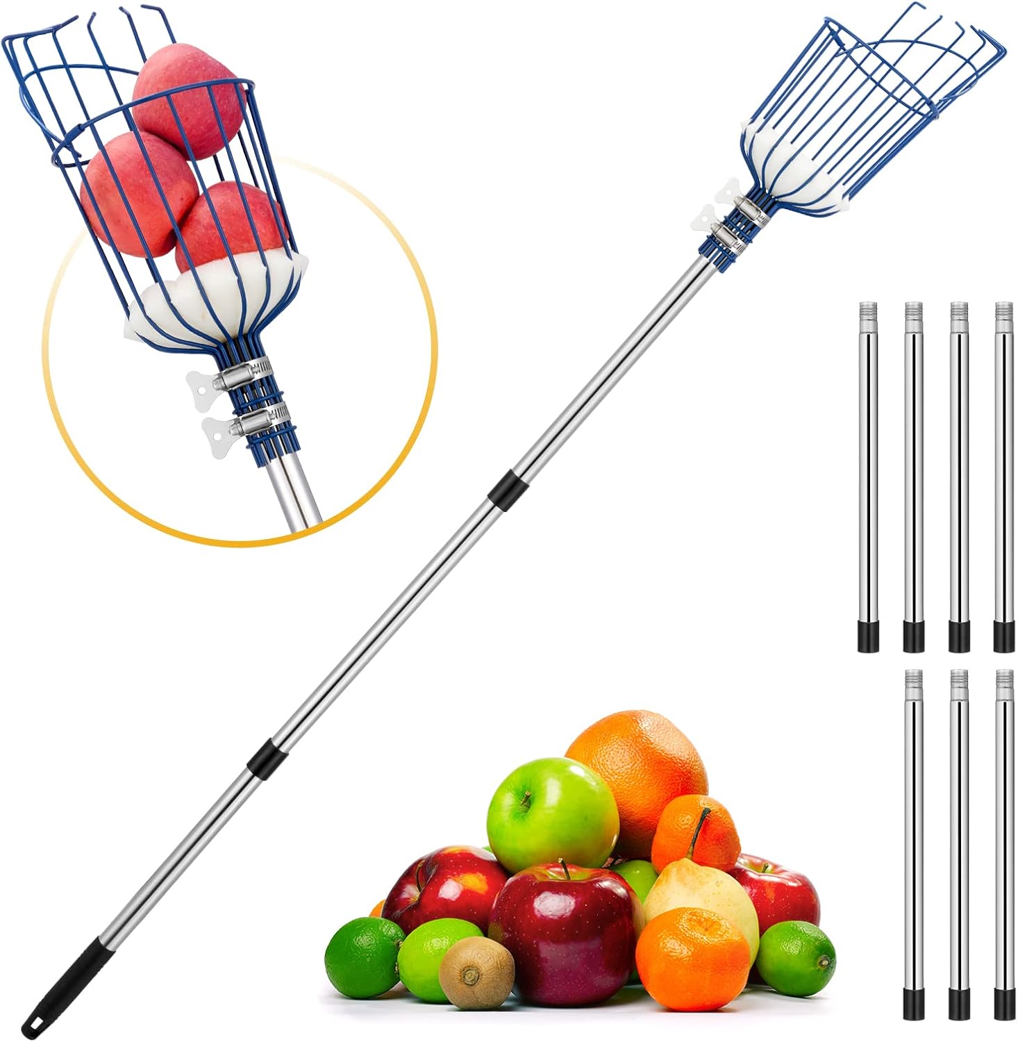 Oak Leaf Fruit Picker Pole with Basket, 13 FT Length Adjustable