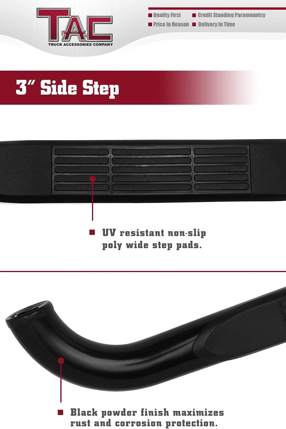 TAC Side Steps Fit Chevy Silverado/GMC Sierra 1999-2018 1500 & 1999-2019 2500/3500 Extended/Double Cab (Excluding C/K Classic) (Body Mount) Truck Pickup 3" Black Side Bars Nerf Bars 2 Pieces