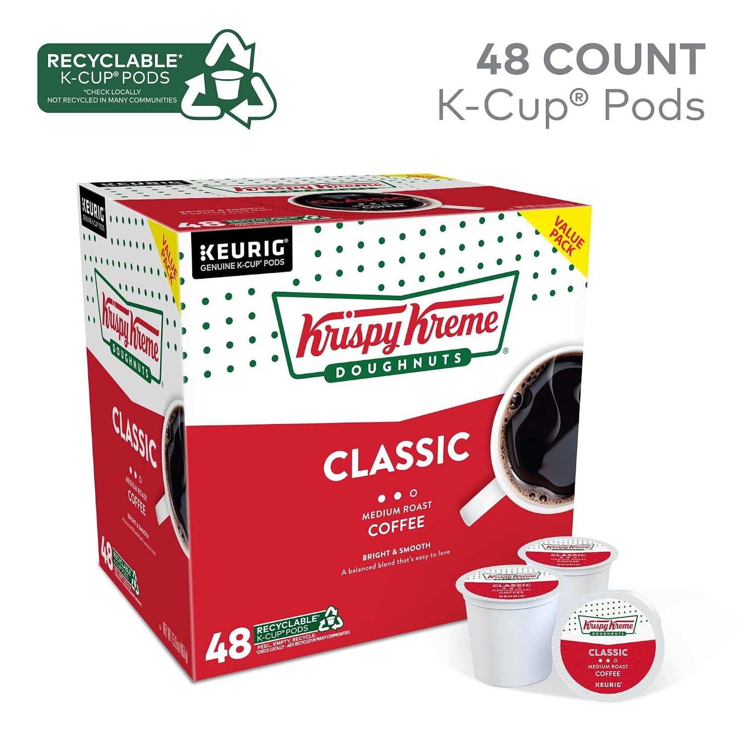 Krispy Kreme Classic Coffee, Keurig Single Serve K-Cup Pods, Medium Roast, 96 Count
